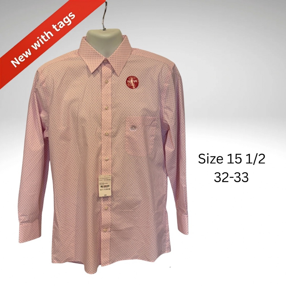 Stafford Men’s Pink Stripe Floral Button Down Shirt – 15.5 (32/33) – NWT